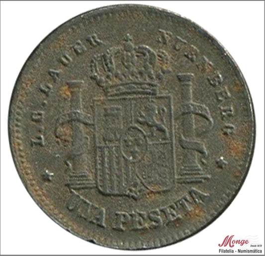 España - 1887 - Cooperativas - Nº 00002b - MBC / VF - 1 peseta 1887 - Ficha Juego Lauer Nürnberg - Cu