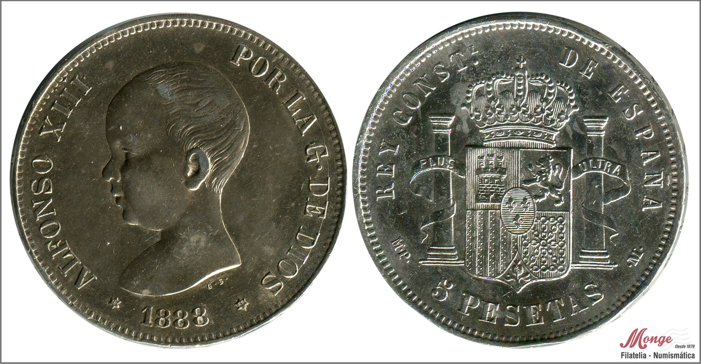 España - 1888 - Alfonso XIII - Nº 00141 - EBC- / XF- - 5 pesetas. 1988 (*18*88) MPM - 25 gr. plata / golpecitos