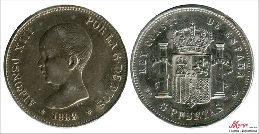 España - 1888 - Alfonso XIII - Nº 00141 - EBC- / XF- - 5 pesetas. 1988 (*18*88) MPM - 25 gr. plata / golpecitos