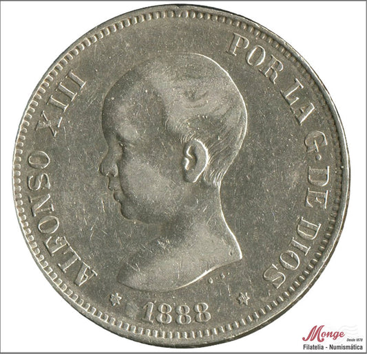 España - 1888 - Alfonso XIII - Nº 00141 - MBC / VF - 5 pesetas 1888 (*18*88) MPM / 25 gr. plata