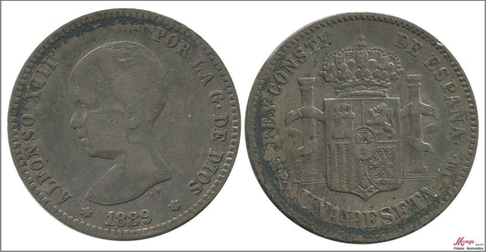 España - 1889 - Alfonso XIII - Nº 00067 - BC- / F- - 1 peseta 1889 (*89) MPM Ag