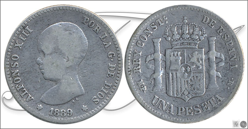 España - 1889 - Alfonso XIII - Nº 00067 - Cara y Cruz - BC- / BC - 1 peseta 1889 MPM Ag