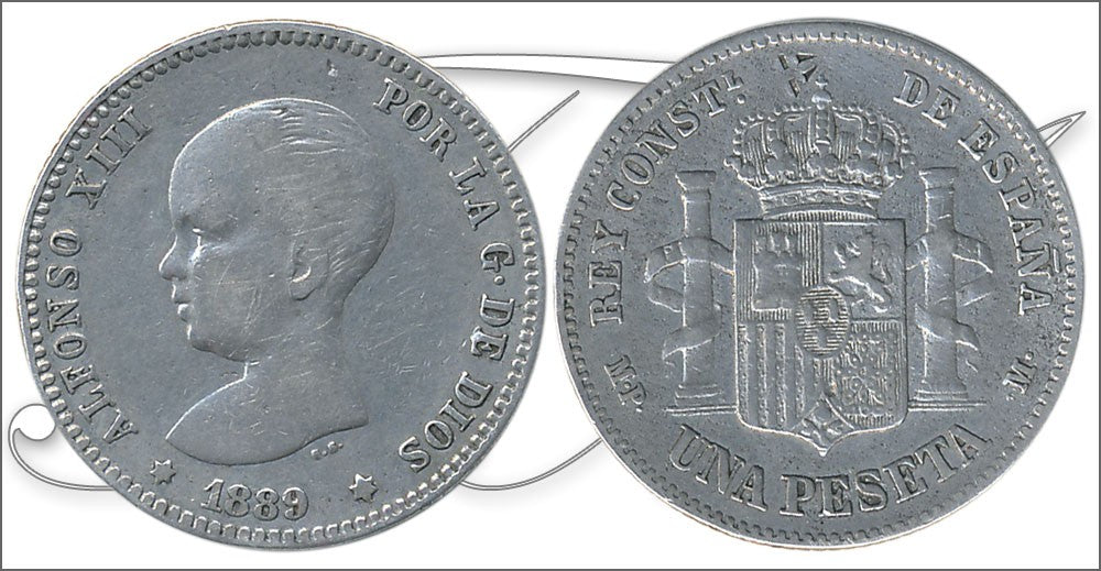 España - 1889 - Alfonso XIII - Nº 00067 - Muy Buena conservación menos - MBC - / VF- - 1 peseta 1889 MPM Ag