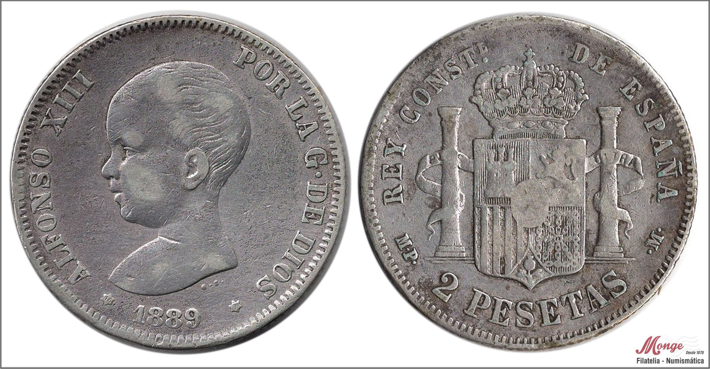 España - 1889 - Alfonso XIII - Nº 00096 - MBC - / VF- - 2 pesetas 1889 (*18*89) MPM Ag