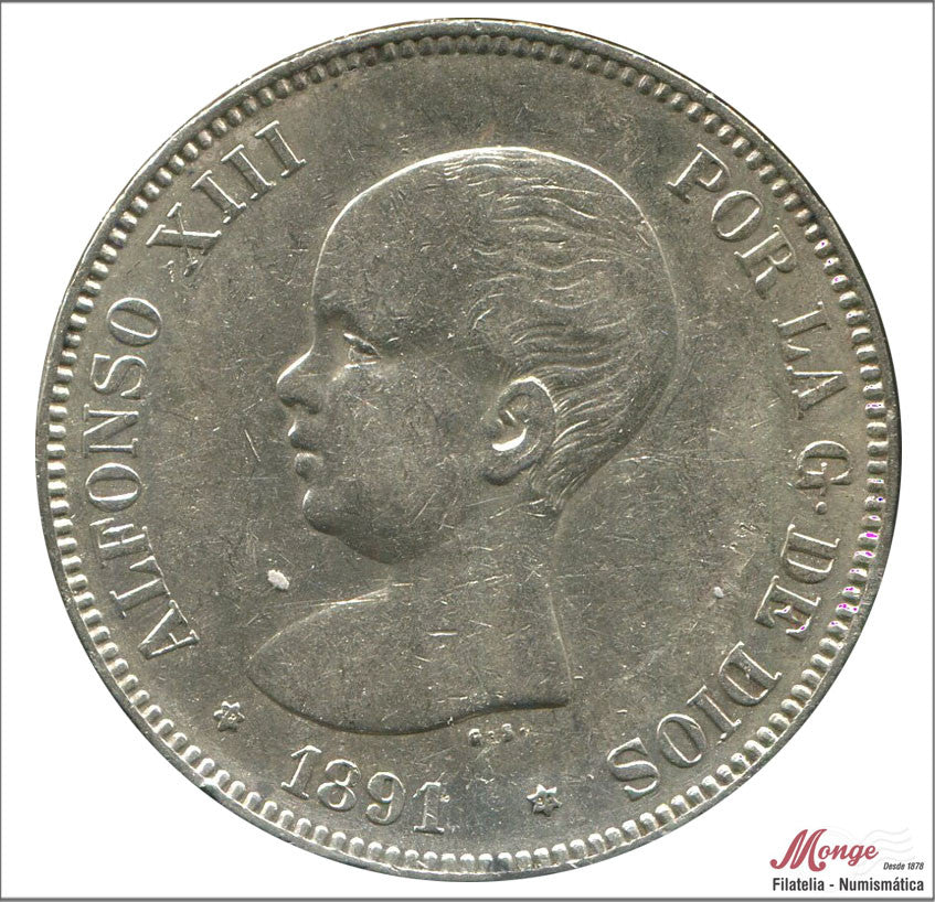 España - 1889 - Alfonso XIII - Nº 00142 - MBC+ / VF+ - 5 pesetas.1889 (*18*89) MPM - 24,95 gr. plata