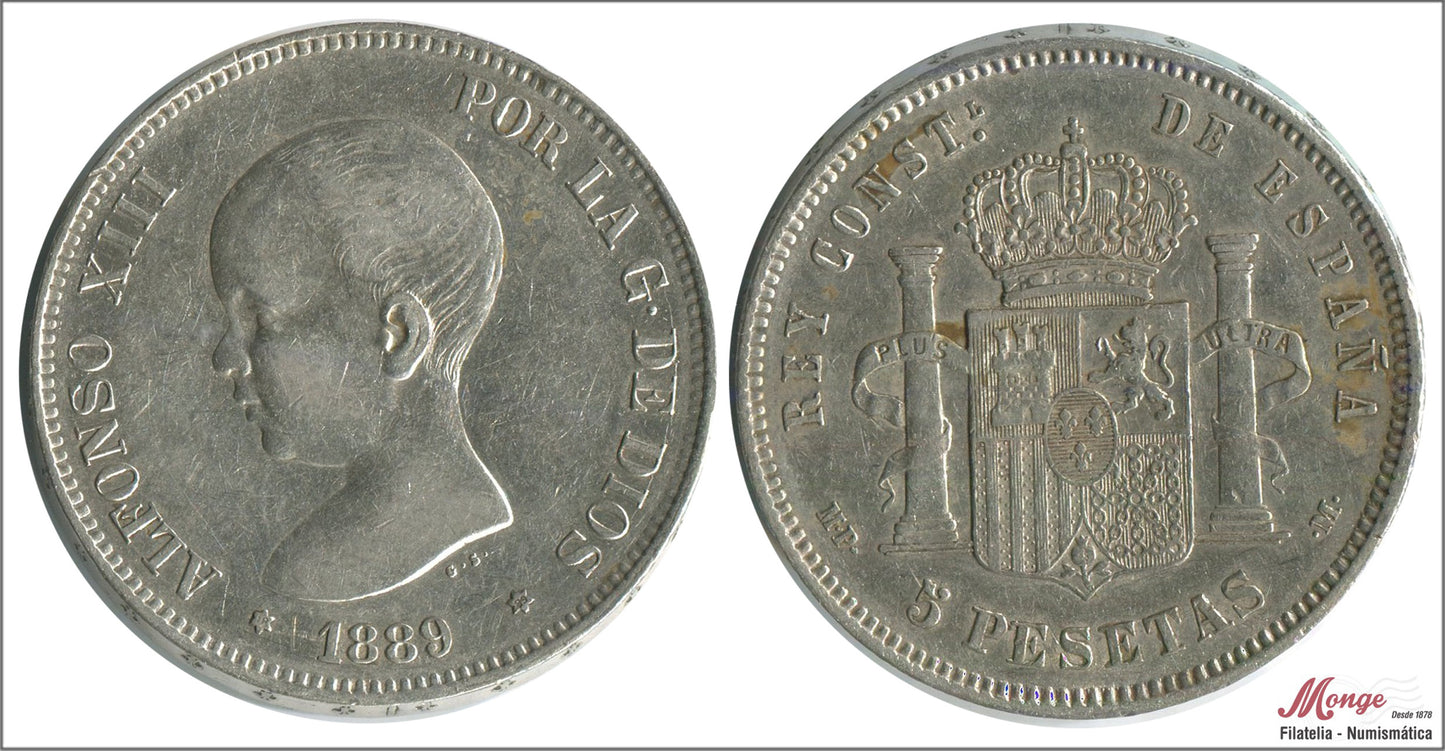 España - 1889 - Alfonso XIII - Nº 00142 - MBC+ / VF+ - 5 pesetas.1889 (*18*89) MPM - 25 gr. plata