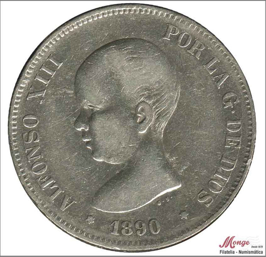 España - 1890 - Alfonso XIII - Nº 00143 - BC- / F- - 5 pesetas 1890 MPM- 25 gramos plata - foto generica