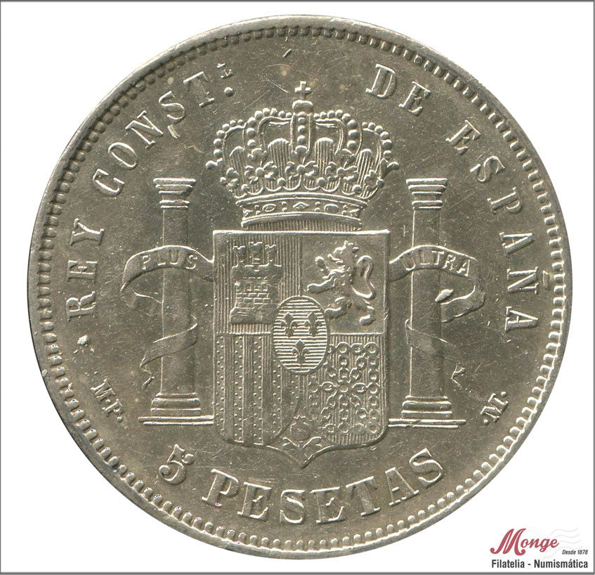 España - 1890 - Alfonso XIII - Nº 00143 - EBC- / XF- - 5 pesetas 1890 (*18*90) MPM - 25 gr. plata oxidaciones