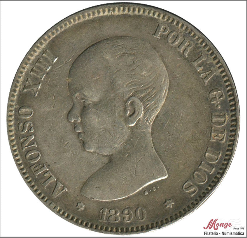 España - 1890 - Alfonso XIII - Nº 00144 - MBC - / VF- - 5 pesetas 1890 (*18*90) PGM Ag