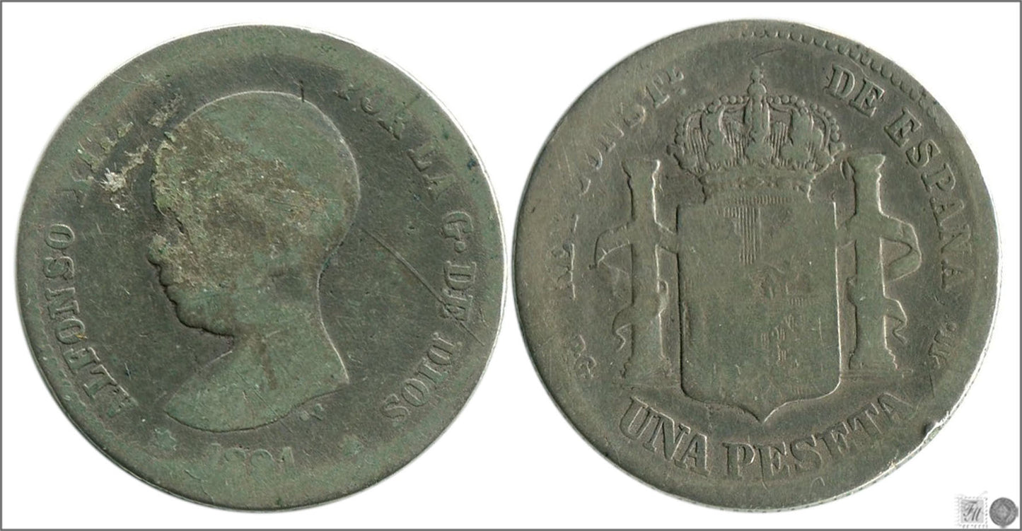 España - 1891 - Alfonso XIII - Nº 00068 - MC / G - 1 peseta 1891 PGM Ag