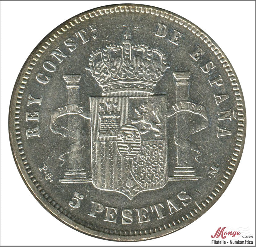 España - 1891 - Alfonso XIII - Nº 00145 - MBC+ / VF+ - 5 pesetas 1891 (*18*91) PGM Ag.