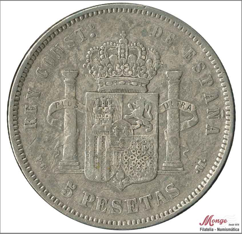 España - 1892 - Alfonso XIII - Nº 00147 - BC / F - 5 pesetas 1892 PGM - 25 gramos plata - foto generica