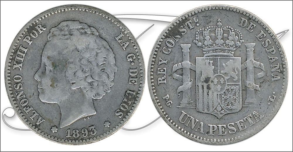 España - 1893 - Alfonso XIII - Nº 00069 - BC / BC- - 1 peseta 1893 PGL Ag