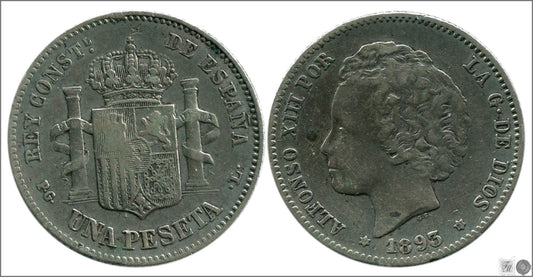 España - 1893 - Alfonso XIII - Nº 00069 - MBC- / BC - 1 peseta 1893 (*18*93) PGL Ag