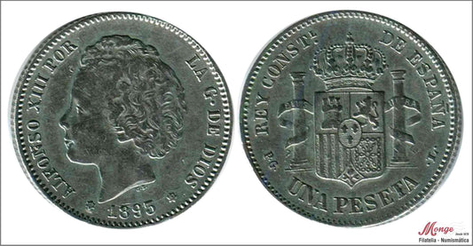 España - 1893 - Alfonso XIII - Nº 00069 - MBC+ / VF+ - 1 peseta 1893 (*18*93) PGL Ag