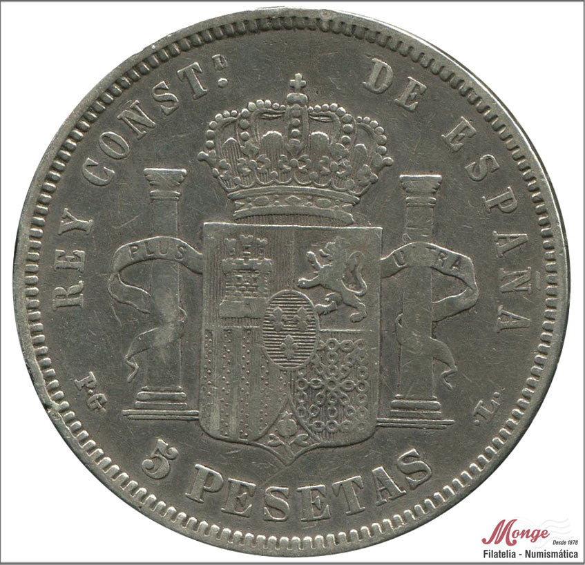 España - 1893 - Alfonso XIII - Nº 00148 - BC / F - 5 pesetas 1893 PGL - 25 gr. plata - foto generica