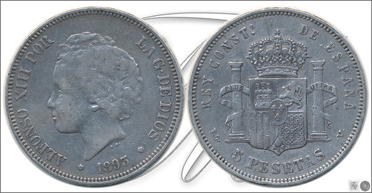 España - 1893 - Alfonso XIII - Nº 00149 - BC+ / F+ - 5 pesetas 1893 (*18*93) PGV Ag