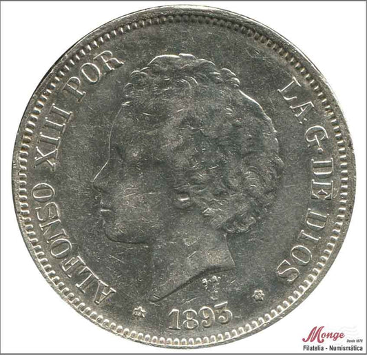 España - 1893 - Alfonso XIII - Nº 00149 - EBC- / XF- - 5 pesetas 1893 (*18*93) PGV - 25 gr. plata