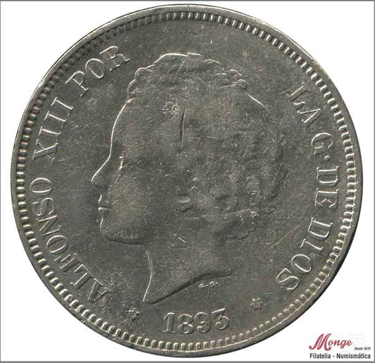 España - 1893 - Alfonso XIII - Nº 00149 - MBC / VF - 5 pesetas. 1893 (*18*93) PGV - 25 gr. plata / OFERTA