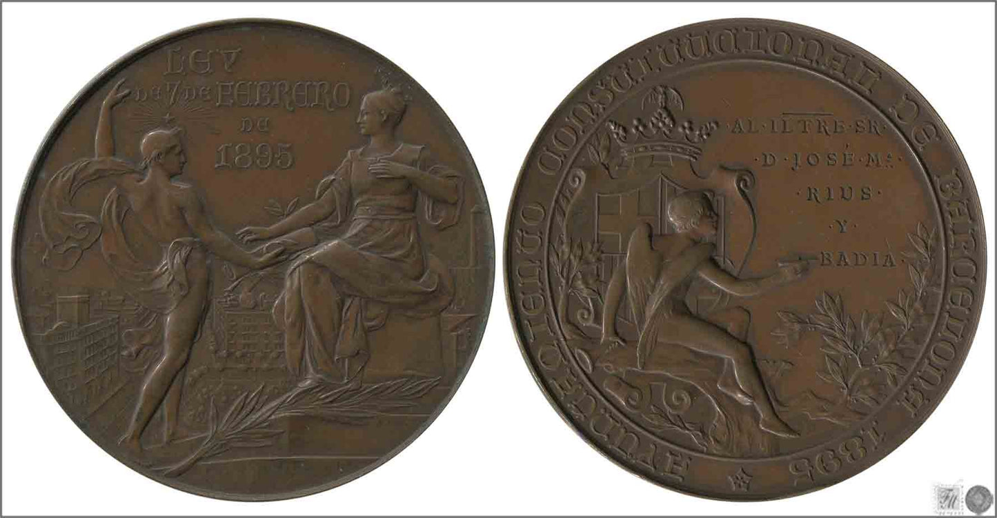 España - 1895 - Medalla - MBC / VF - Medalla Bronce Barcelona año 1895 a Jose Mª Rius y Badia Alcalde de Barcelona 245 gr. Bronc