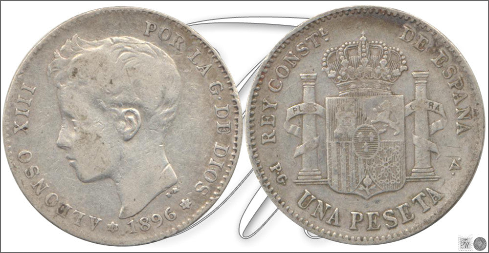 España - 1896 - Alfonso XIII - Nº 00071 - BC / F - 1 peseta 1896 (*96) PGV Ag