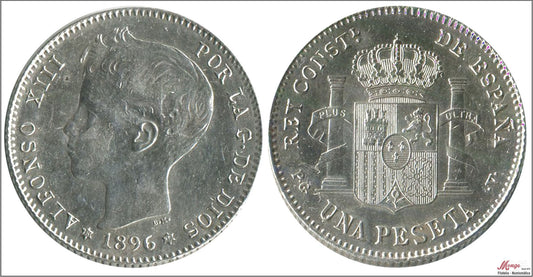 España - 1896 - Alfonso XIII - Nº 00071 - EBC+/SC- - 1 peseta 1896 (*18*96) PGV Ag