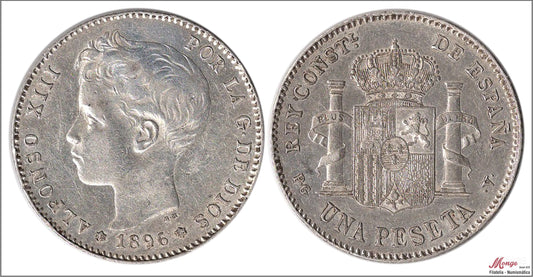 España - 1896 - Alfonso XIII - Nº 00071 - EBC / XF - 1 peseta 1896 (*18*96) PGV Ag - OFERTA