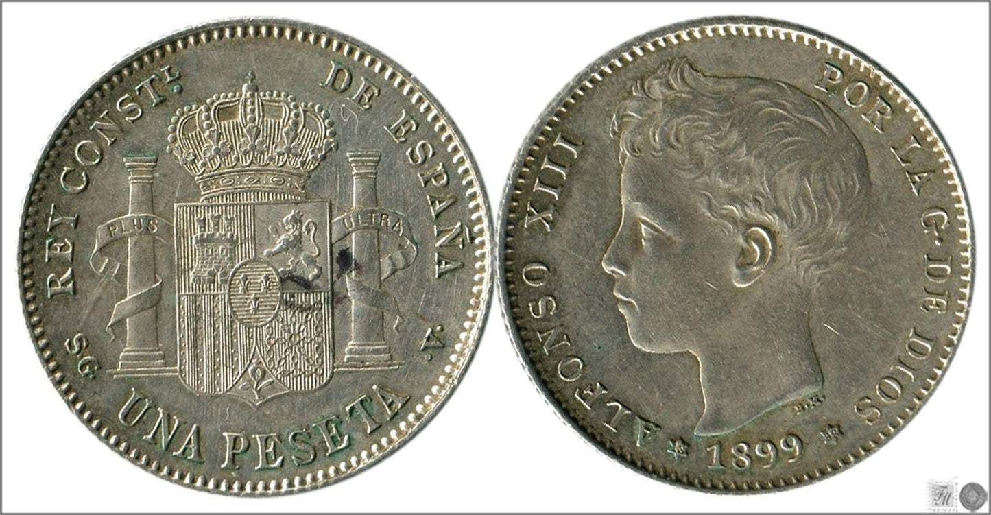 España - 1896 - Alfonso XIII - Nº 00071 - Excelente conservacion mas - EBC+ / XF+ - 1 peseta 1896 (*18*96) PGV Ag