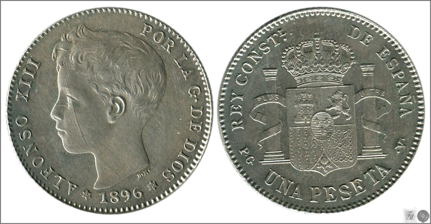 España - 1896 - Alfonso XIII - Nº 00071 - S/C- aUNC - 1 peseta 1896 (*18*96) PGV Ag