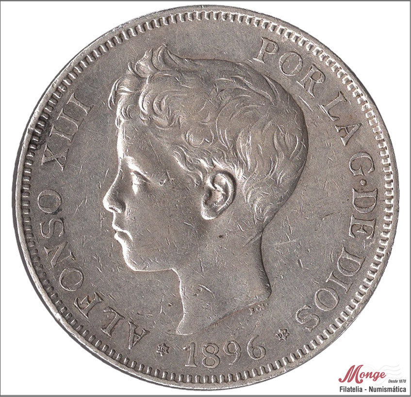 España - 1896 - Alfonso XIII - Nº 00151 - MBC+ / VF+ - 5 pesetas 1896 (*19*96) PGV - 25 gr. plata