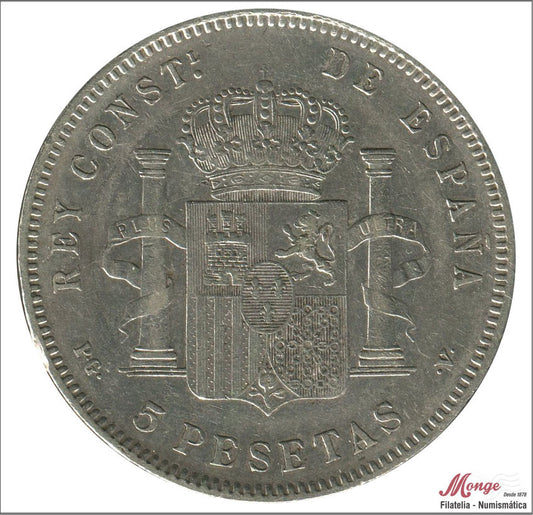 España - 1896 - Alfonso XIII - Nº 00151 - MBC / VF - 5 pesetas 1896 (*19*96) PGV Ag