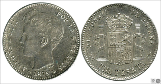 España - 1899 - Alfonso XIII - Nº 00072 - Cara y Cruz - EBC+/SC- - 1 peseta 1899 (*18*99) SGV Ag