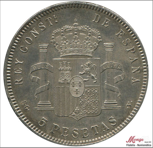 España - 1899 - Alfonso XIII - Nº 00154 - EBC- / XF- - 5 pesetas 1899 (*18*99) SGV / 25 gr. plata