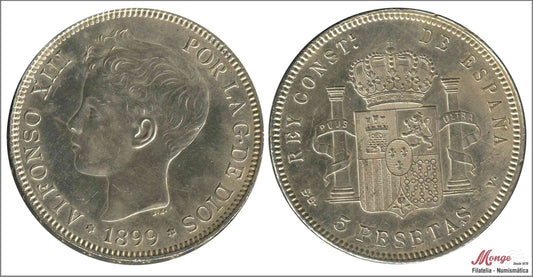 España - 1899 - Alfonso XIII - Nº 00154 - S/C-/aUNC - 5 pesetas 1899 (*18*99) SGV Ag.