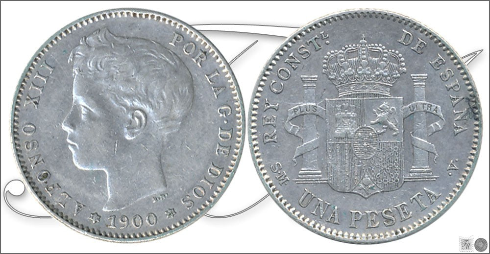 España - 1900 - Alfonso XIII - Nº 00073 - MBC / MBC+ - 1 peseta 1900 (*19*00) SMV Ag