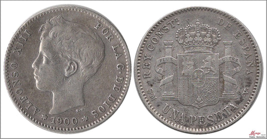 España - 1900 - Alfonso XIII - Nº 00073 - MBC - / VF- - 1 peseta 1900 (*19*00) SMV Ag