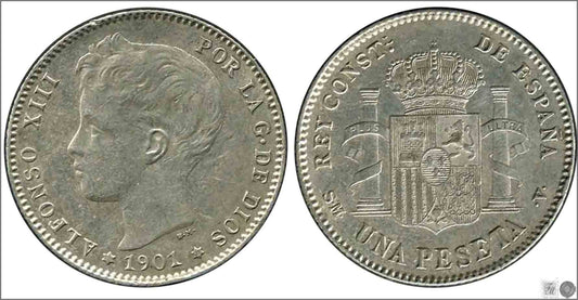 España - 1901 - Alfonso XIII - Nº 00074 - EBC- / EBC - 1 peseta 1901 (*19*01) SMV Ag / OFERTA