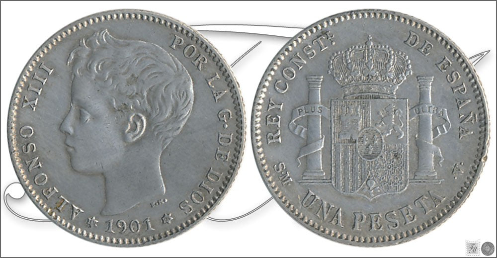 España - 1901 - Alfonso XIII - Nº 00074 - Excelente conservacion menos - EBC- / XF- - 1 peseta 1901 (*19*01) SMV Ag