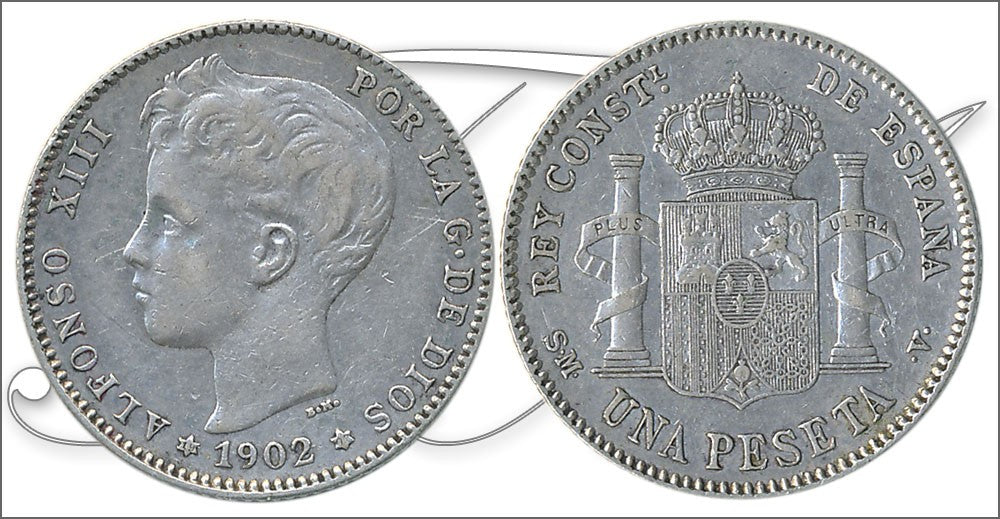 España - 1902 - Alfonso XIII - Nº 00075 - Muy Buena conservación mas - MBC+ / VF+ - 1 peseta 1902 (*18*02) SMV