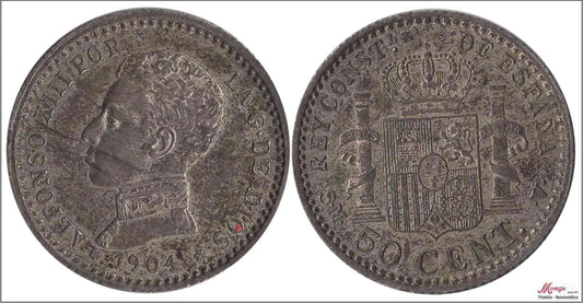 España - 1904 - Alfonso XIII - Nº 00045 - EBC+ / XF+ - 50 centimos 1904 (*04) SMV Ag - Patina original