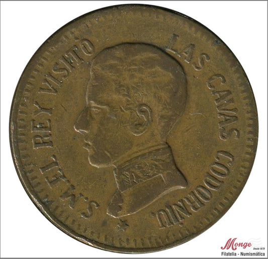 España - 1904 - Medalla - MBC / VF - Visita Alfonso XIII a las Cavas Codorniu año 1904 / Modulo 5 Centimos - Cobre