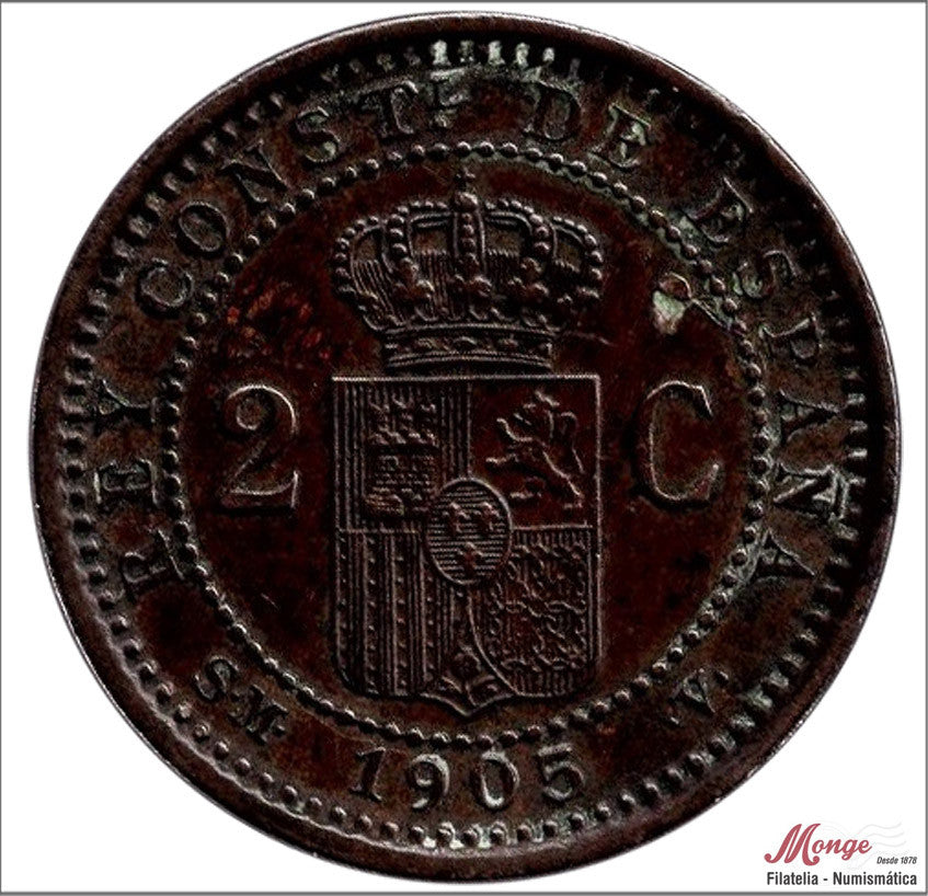 España - 1905 - Alfonso XIII - Nº 00011 - EBC / XF - 2 centimos 1905 (*05) SMV Cu