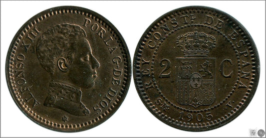 España - 1905 - Alfonso XIII - Nº 00011 - S/C-/aUNC - 2 centimos 1905 (*05) SMV Cu