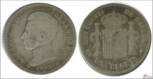 España - 1905 - Alfonso XIII - Nº 00078 - MC / G - 1 peseta 1905 SMV Ag