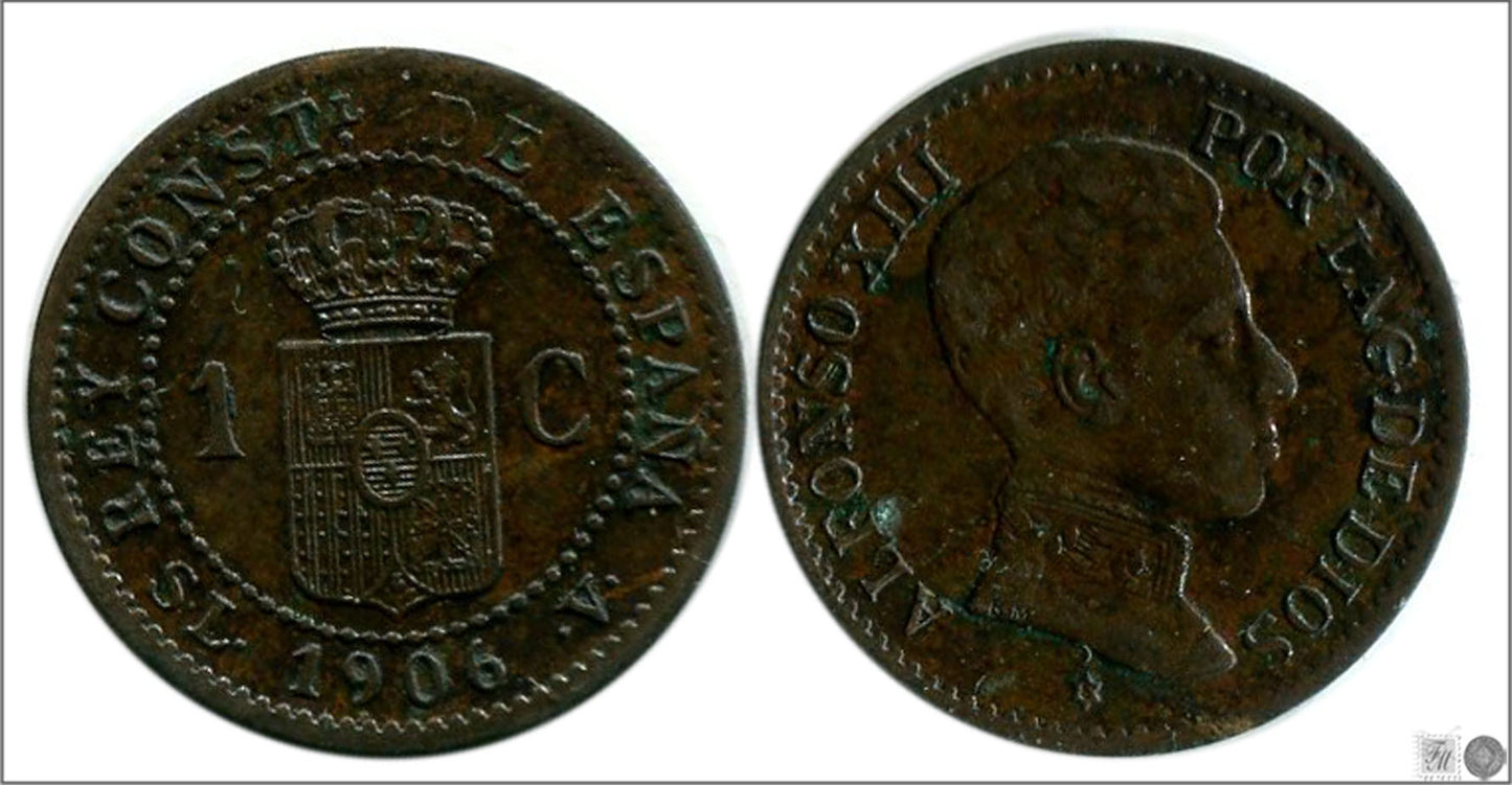 España - 1906 - Alfonso XIII - Nº 00003 - EBC+ / XF+ - 1 centimo 1906 (*6) SLV Cu