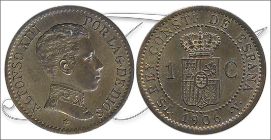 España - 1906 - Alfonso XIII - Nº 00003 - S/C / UNC - 1 centimo 1906 (*6) SLV Cu