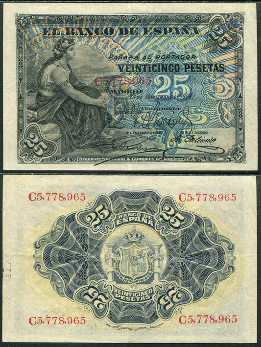 España - 1906 - Billetes Alfonso XIII - Nº 00307 - MBC+/VF+ - 25 pesetas 1906 Serie C