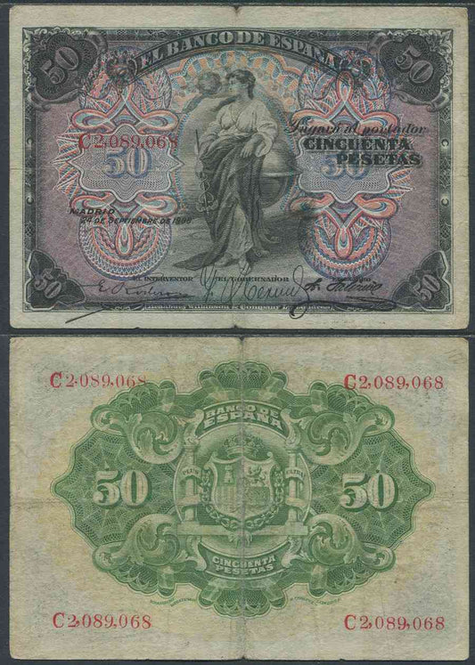 España - 1906 - Billetes Alfonso XIII - Nº 00318 - MBC-/VF- - 50 pesetas 1906 serie C