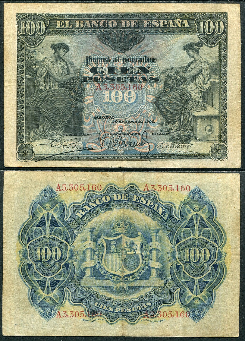 España - 1906 - Billetes Alfonso XIII - Nº 00327 - MBC-/VF- - 100 pesetas 1906 serie A