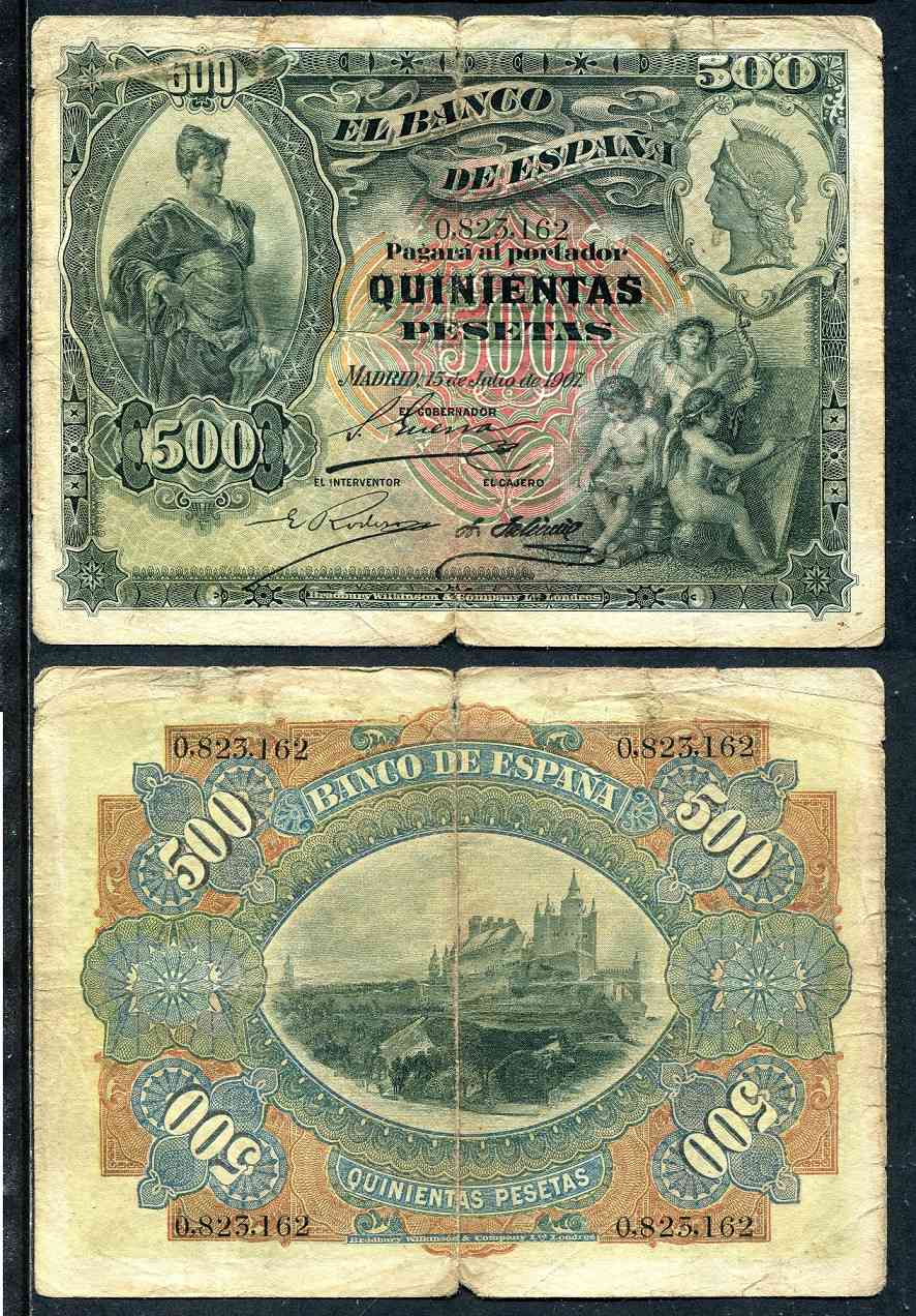 España - 1907 - Billetes Alfonso XIII - Nº 00331 - BC-/F- - 500 pesetas 1907 - Julio